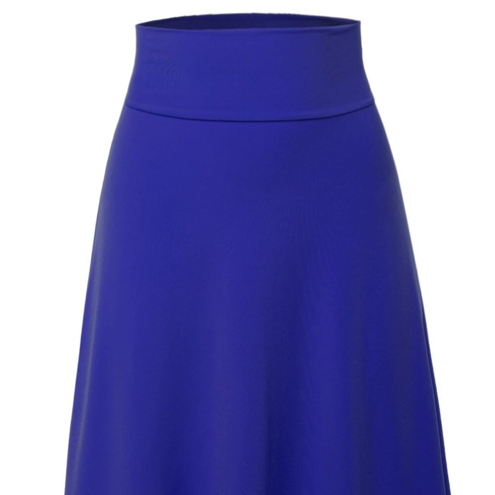 ZENANA ITY FOLD OVER WAIST BAND A-LINE FLARED SKIRT S-M-L-XL BRIGHT BLUE